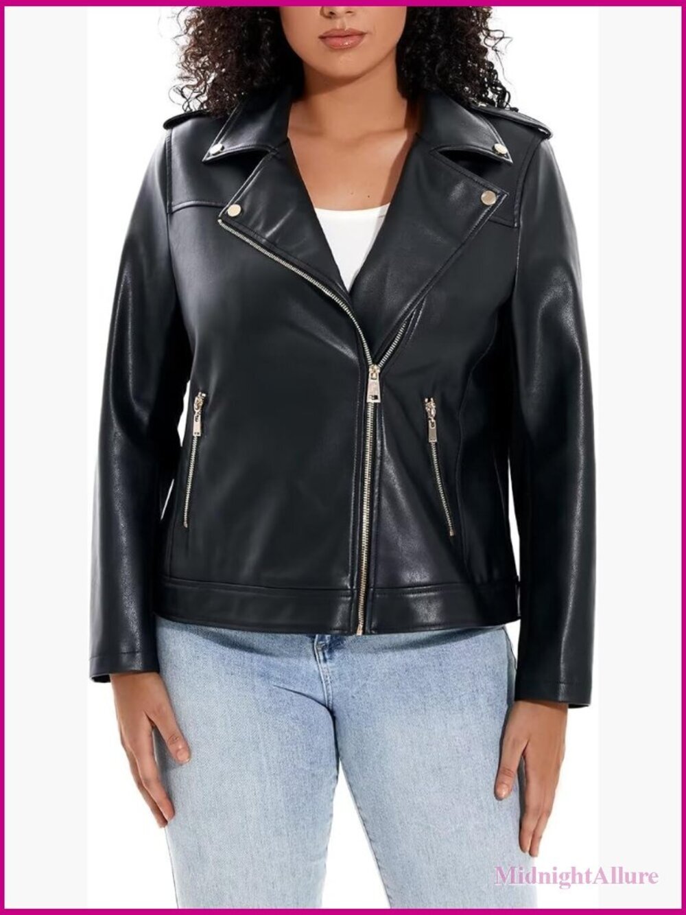 Faux Leather Moto Jacket Plus Size Zip Up Biker Coat